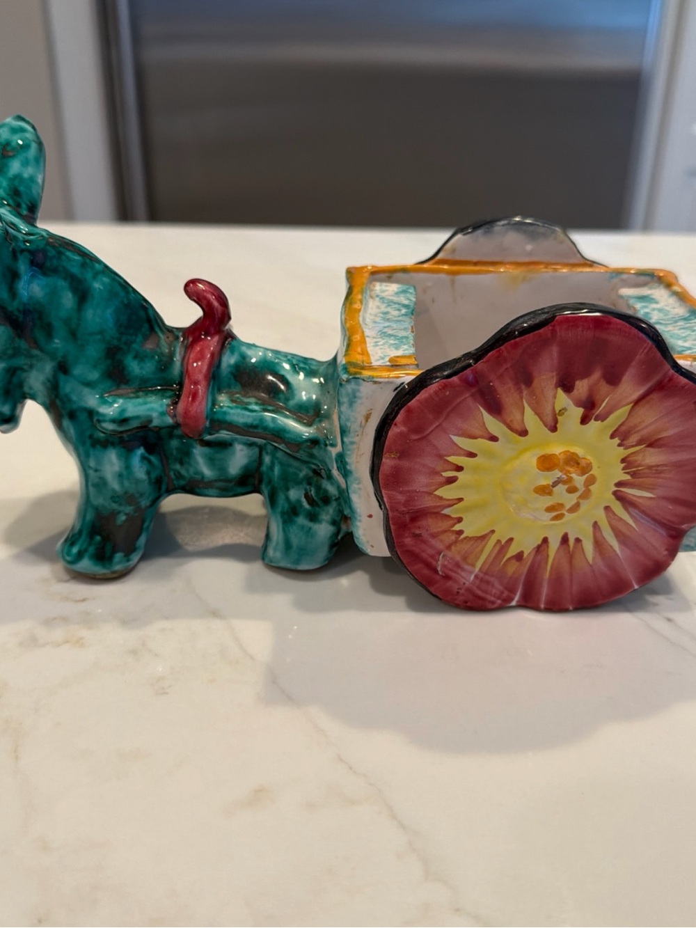 Vintage Italian Mule Cart Planter Pottery Hand Painted Numbered Rare